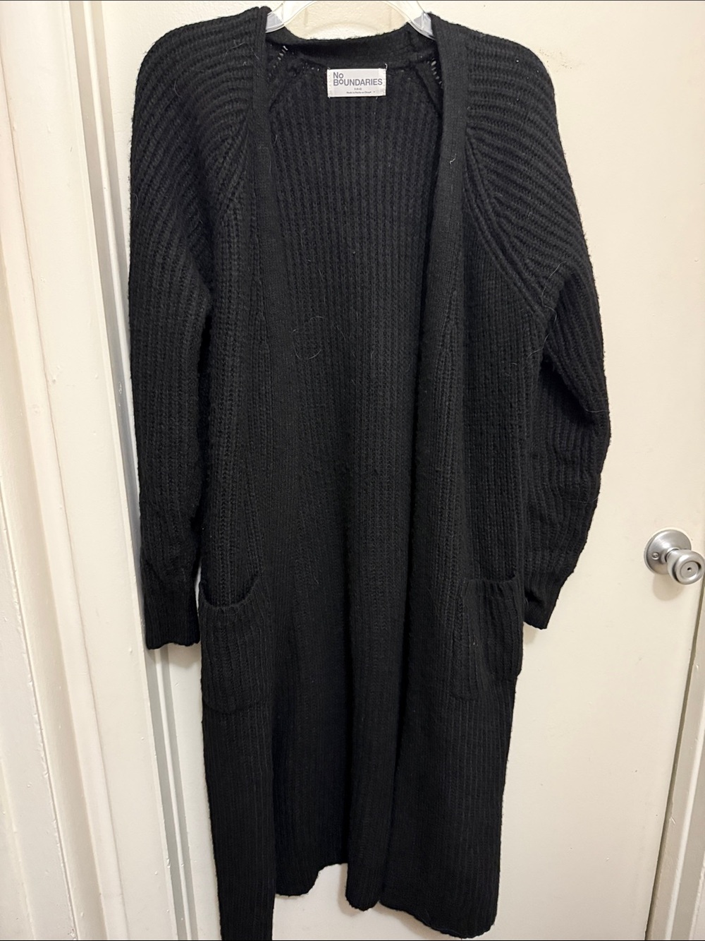 No Boundaries Black Longline Open-Front Ribbed Cardigan